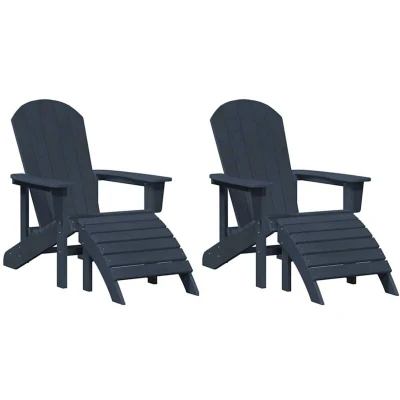 Image of vidaXL Adirondack Chairs with Footrests 2 pcs Navy Blue HDPE