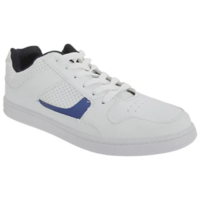 Image of Dek EUSTON Flat All Black Lase Up Casual Sport Trainers White/Navy Blue PVC, Mens UK 7 / EU 41