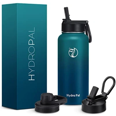 Image of HydroPal Vacuum Insulated Stainless Steel Water Bottle, 1200ml/1000ml/750ml 2 Lids (Straw Lid and Spout Lid), Straws Bottle for 12 Hours Hot &amp; 24 Cold Drinks, Great Work, Travel