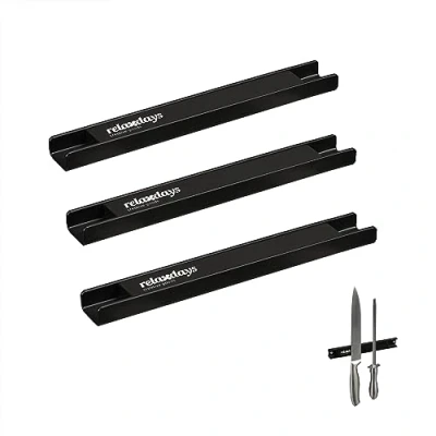 Image of Magnetic Rack, 3x Set, each 20 cm Long, Steel, Knife Holder for Tools, Garage Storage, Screw on to wall, Black Relaxdays
