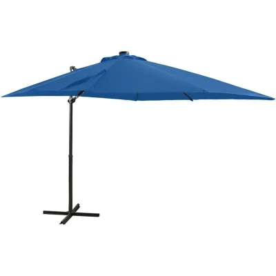 Image of vidaXL Cantilever Garden Parasol with Pole and LED Lights Azure Blue 250 cm