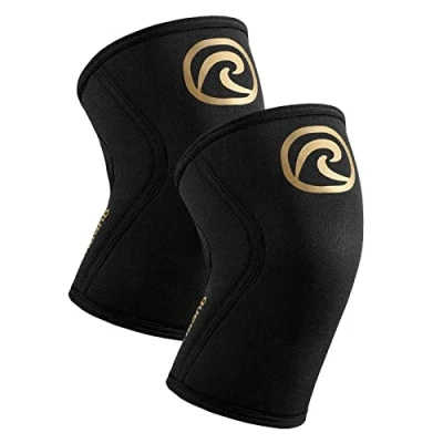 Image of Rehband 5mm Knee Sleeves for Functional Training, Cross Training &amp; Powerlifting, Weightlifting Support made of Neoprene, Unisex, Colour:Gold/Black 1 Pair, Size:Small