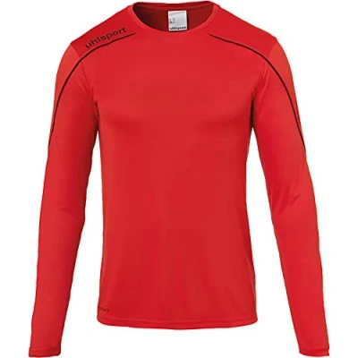Image of Uhlsport Stream 22 Long Sleeve Jersey Junior, Red/Black, Moisture Wicking Dry Tech Kids, Size 28/30