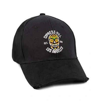 Image of Cypress Hill Cap Unisex Adults Teens Skull Logo Raw Peak Black Hat One Size