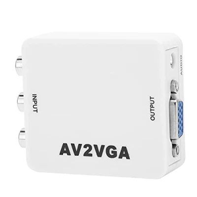 Image of Mini VGA to Video Converter, Portable 1920x1080 HD AV2 Converter with USB Cable, TV Set Top Box Audio Composite AV Adapter