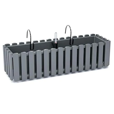Image of Prosperplast Boardee Fencycase Balcony Box with Hanging and Watering System, Flower Box, Pot Hook Planter (580 mm Length, Grey)