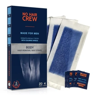 Image of NO HAIR CREW Body Wax strips High Performance Made for Men, 20 &amp; 4 soothing cleansing wipes
