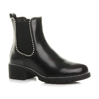 Image of AJVANI Low Block Heel Studded Elastic Chelsea Riding Ankle Boot Size 3 36