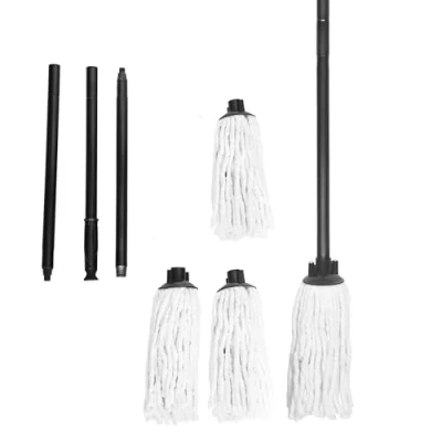 Image of K ONE Cotton Floor mop Head with Handle and Refill, for Quick Cleaning Bathroom &amp; Kitchen Laminate, Tile Hard Floors Washable Absorbent (with 4 head)
