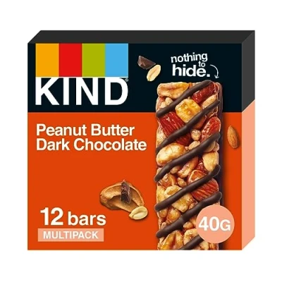 Image of KIND Bars, Gluten Free Snack Peanut Butter Dark Chocolate, Healthy Snack, No Artificial Colours, Flavours or Preservatives, Multipack 12 x 40g