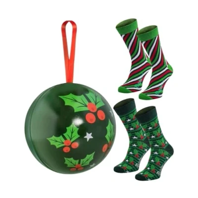 Image of Rainbow Socks Christmas Ball Men Women Dark Green 2 Pairs Size 11,5 14,5