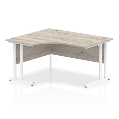 Image of Impulse 1400mm Left Crescent Desk Grey Oak Top White Cantilever Leg