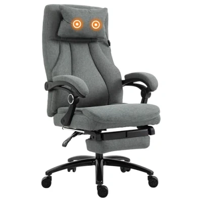 Image of Vinsetto Office Chair, Fabric Desk Chair with Adjustable Massage Pillow, USB Power and Retractable Footrest, High Back, 360 Swivel, for Home, Grey