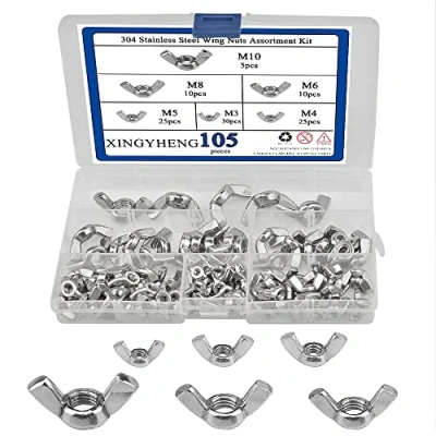 Image of BGTXINGI 105Pcs 6 Kinds 304 Stainless Steel Wing Nuts M3 M4 M5 M6 M8 M10 Butterfly Anti Slip Loose Assortment Kit