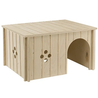 Image of Ferplast Rabbit House, Cage Accessory, with Flat Roof and Ventilation Holes, in Assembly Kit, 37 x 27,7 h 20 cm, SIN 4647 Wooden House for Rabbits