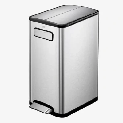Image of EKO Ecofly Recycling Bin Dual Compartment Pedal Perfect for Kitchen &amp; Home, Stainless Steel, 20 + Litre