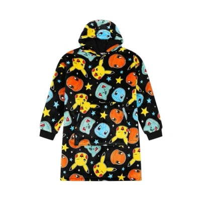 Image of Pokemon Boys Girls Back Fully Lined Luxury Fleece Hoodie, Oversized Blanket Kids Hoody (3 7 Years) Black