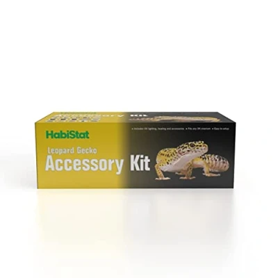 Image of Habistat Leopard Gecko Accessory Kit Includes Pro T5 UVB Kit, Ceramic Lamp Holder, Dimming Thermostat, Basking Lamp, Heater Guard, Plastic Hide, Moss, Cleaner &amp; Other Accessories Easy Set Up