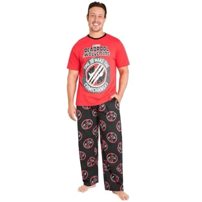 Image of Marvel Deadpool and Wolverine Mens Pyjama Set, Soft Comfortable PJs Loungewear Gifts for Men (Red Wolverine, S)