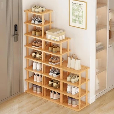 Image of Shienfir 5/7/8 Tiers Wood Narrow Shoe Rack, Detatchable Storger,Vertical Organizer Space Saving Corner Shelf,Tall Tower,Free Standing for Entryway,No Tool Assembly 8