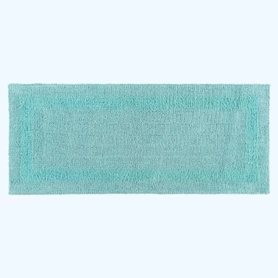 Image of HOMESCAPES Long Bath Mat, Runner, Luxury 1600gsm Extra Soft 100% Cotton, Reversible Bathroom Mats Non Slip, Washable, Super Absorbent, Quick Dry, Aqua Blue Large Rug, 40 x 100 cm