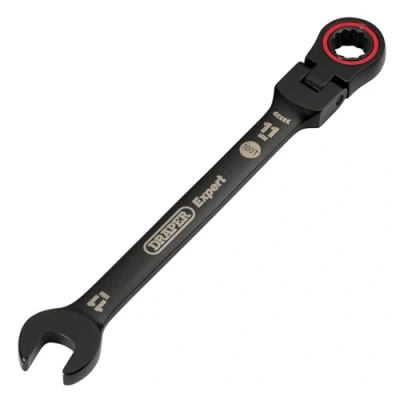 Image of Draper Expert HI TORQ Metric Flexible Head Ratchet Combination Spanner, 11mm, Black
