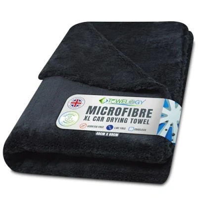 Image of Towelogy X04 Large Car Drying Towel Microfibre Edgeless 550gsm Super Absorbent 60x40cm (24x16in) Lint Free Detailing Cloth (1, Black)