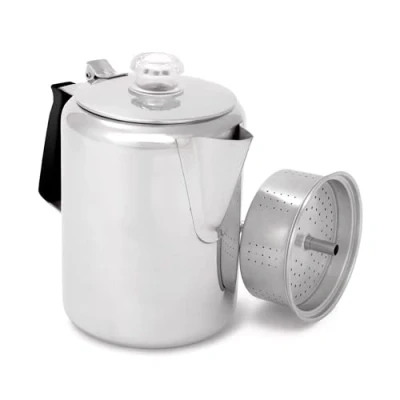 Image of GSI Outdoors Percolator Coffee Pot I Glacier Stainless Steel with Silicone Handle for Camping, Backpacking, Travel, RV &amp; Hunting Stove Safe 9 Cup