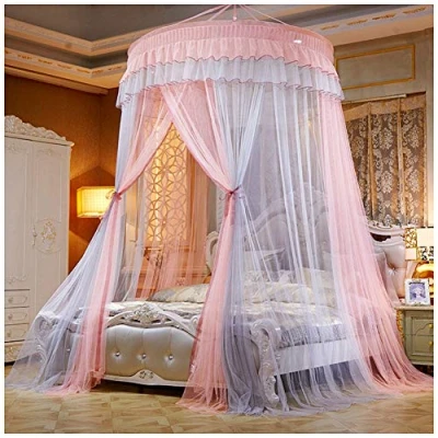 Image of Dome Mosquito Net for Double Bed Queen&amp;King Size Full Coverage Canopy Curtain Nettings Grey Pink(Height:2.7M)