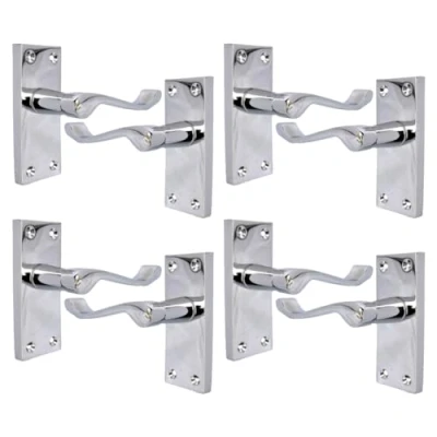 Image of Silver Door Handles Interior Victorian Scroll in Polished Chrome Handles, Back Plate, 118 x 42mm, Multipack, Set of 4