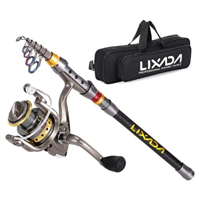 Image of Lixada Fishing Rod Reel Combo, Telescopic Set with Carbon Fiber Pole + Spinning Tackle Storage Carrier Bag