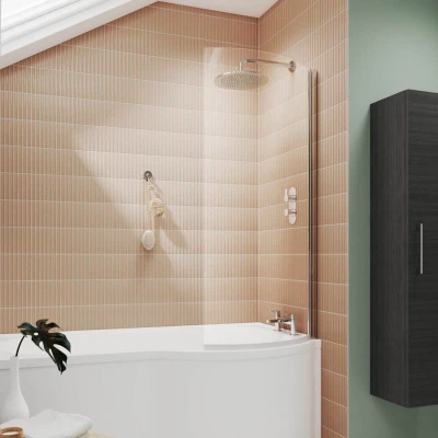 Image of Ceramica P Shaped Bath Shower Screen 720mm