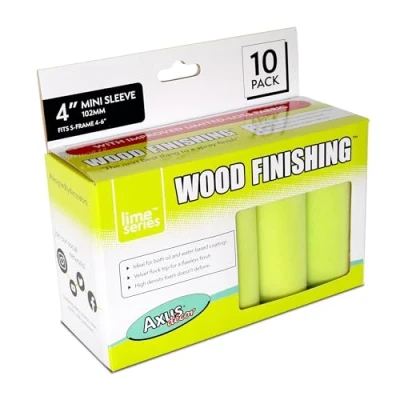 Image of Axus Decor Wood Finishing Roller (Lime Series) Mini Sleeves for Smooth Finish Painting, Professional &amp; DIY Projects, Compatible with Solvent Water Based Paints 4 Inch/100mm, Pack of 10