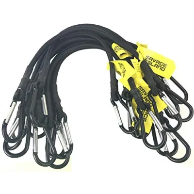 Image of 10 pack Heavy Duty Elastic Military Bungee Cords Basha Bivvy Bivi Carabiner