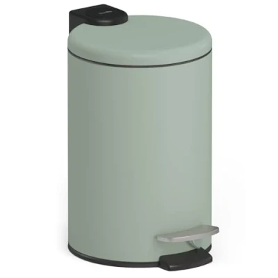 Image of stardis 3 Litre Pedal Bin, Stainless Steel, Pastel Green, Matt with Soft Close Mechanism, Folding Lid, Quiet Closing, Inner Bucket, Cosmetic Waste Bathroom