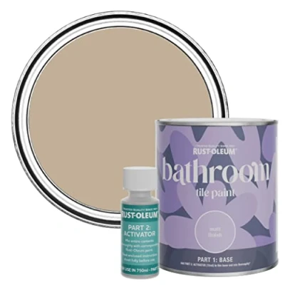 Image of Rust Oleum Brown Water Resistant Bathroom Tile Paint in Matt Finish Salted Caramel 750ml