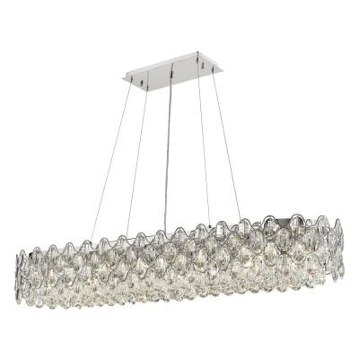Image of Raina 16 Light Chrome Oblong Crystal Bar Pendant Ceiling