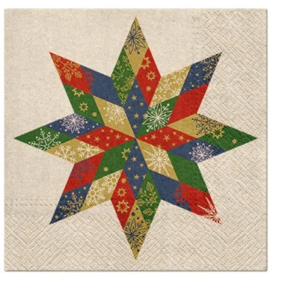 Image of Rustic Xmas Tissue Paper Napkins 33cm x Pack of 20 (FORNIR Star)
