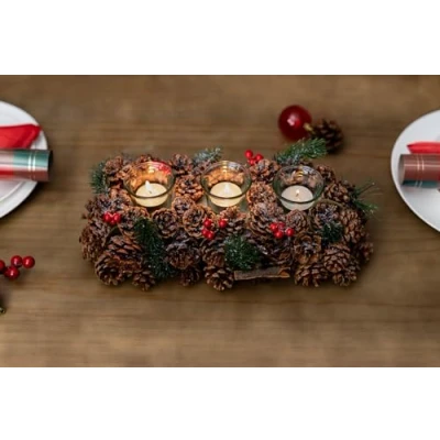 Image of Marco Paul Traditional Alpine Display Home Decor Tealight Candles with Frosty Glass Candle Holder Room Accessories, Tea Light Holders, Sage Pinecones