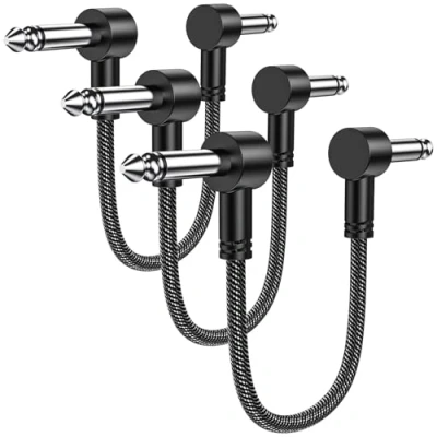 Image of MOSWAG Guitar Patch Cables 3 Pack, Auxiliary Cable, Effect Pedal Cables, 1/4&quot; inch TS Right Angle Cable Compatible with Guitar/Bass Effects