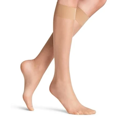 Image of FALKE Women&#039;s Seidenglatt 15 DEN W KH Sheer Plain 1 Pair Knee High Socks, Skin colour (Golden 4699), 5.5 8