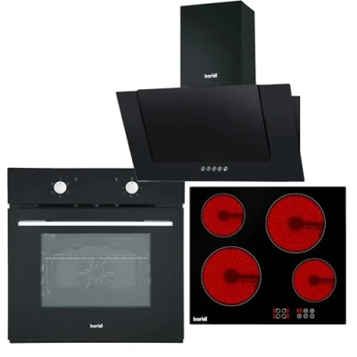 Image of Baridi 4 Zone Ceramic Hob, 5 Function Fan Assisted Oven &amp; Angled Cooker Hood Bundle DH186