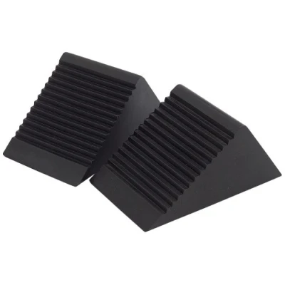 Image of Draper 125 x 60 78mm Rubber Wheel Chocks 2 Piece Levelling Ramps Caravan Anti Roll Vehicle Tools 54500