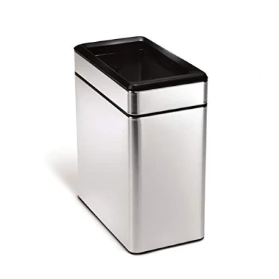 Image of simplehuman CW1225 10L Slim Profile Open Office Business Commercial Bin, Lift Off Lid, Inner Bucket, Fingerprint proof, Brushed Stainless Steel, W 15.8 cm x H 33.1 D 28.8