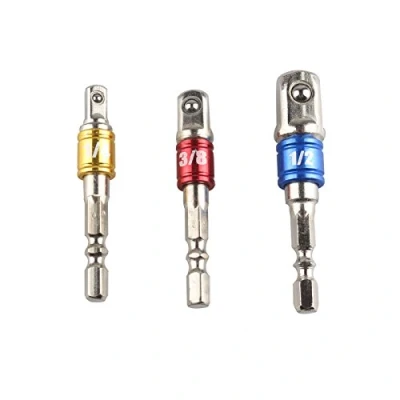 Image of HALJIA 3PCS Impact Socket Adapter/Extension Set Turns Hex Shank Power Drill Into 1/4&quot;, 3/8&quot;, and 1/2&quot; Driver Bits