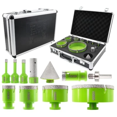 Image of FACHLICH Diamond Core Drill Bits Set Tile Hole Saw Kit 6/8/10/25/35/50/68/110MM with 50MM Beveling Chamfer for Porcelain Ceramic Granite Marble(11PCS)