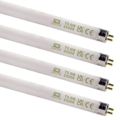 Image of TBE LIGHTING T5 6w Fluorescent Tube Lamps 225mm CFL Bulbs G5 2 Pin Base Fittings High Efficiency Lamps, Day Light White 6500K (4 Pack)