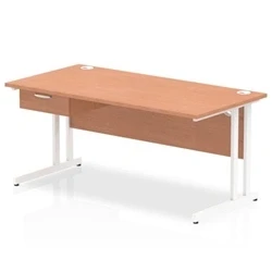 Image of Impulse 1600x800 Desk Beech/White Cantilever Leg 1x1 Drawer Fixed Ped