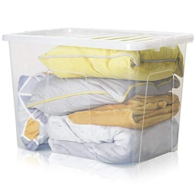 Image of TENLITE 80 Litre Large Plastic Storage Box with Lid PACK OF 3 Clear Transparent Container (80L Crystal Container)