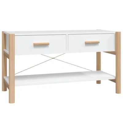 Image of vidaXL TV Cabinet White Fashionable and Functional Engineered Wood Stand with Solid Pinewood Legs for Living Room Scandinavian Style Storage Magazines, DVDs More